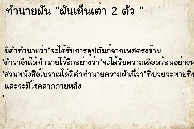 ทำนายฝัน ฝันเห็นเต่า 2 ตัว 